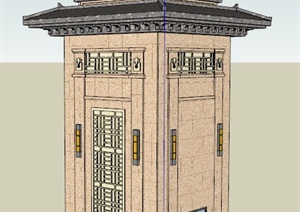 汉代风格景观塔楼设计SU(草图大师)模型