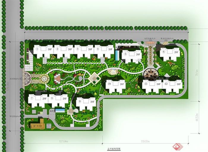 某多层联排住宅小区景观规划设计PSD彩平图(1)