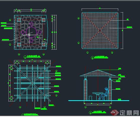 园林景观四角亭子设计CAD详图(2)