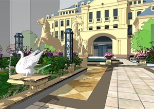 某欧式展示厅会所建筑及景观设计SU(草图大师)模型