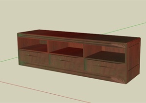 一个木制边柜电视柜SU(草图大师)模型