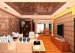 混搭风格住宅客餐厅室内设计3dmax模型（带效果）