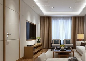简约中式风格客厅室内设计3dmax模型（带效果图）