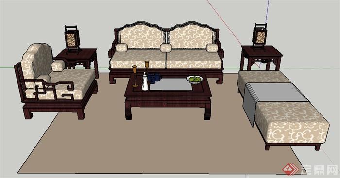某中式沙发茶几设计SU模型(1)