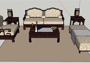 某中式沙发茶几设计SU(草图大师)模型