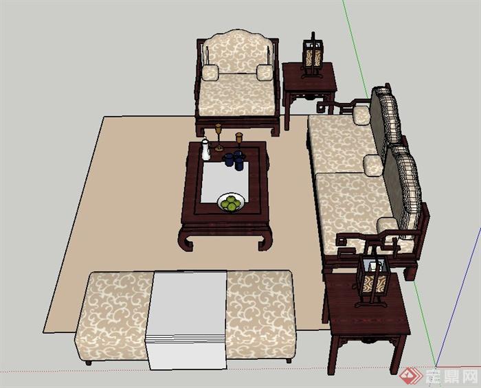 某中式沙发茶几设计SU模型(2)