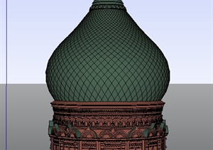 欧式风格清真寺塔楼建筑设计SU(草图大师)模型