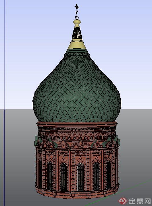 欧式风格清真寺塔楼建筑设计SU模型(1)