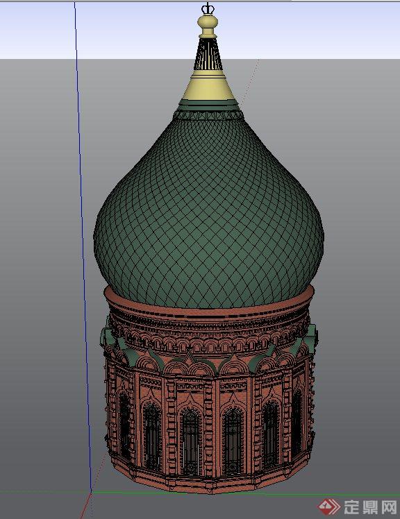 欧式风格清真寺塔楼建筑设计SU模型(2)