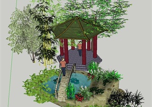 园林景观节点亭子、水池景观、园桥等组合设计SU(草图大师)模型