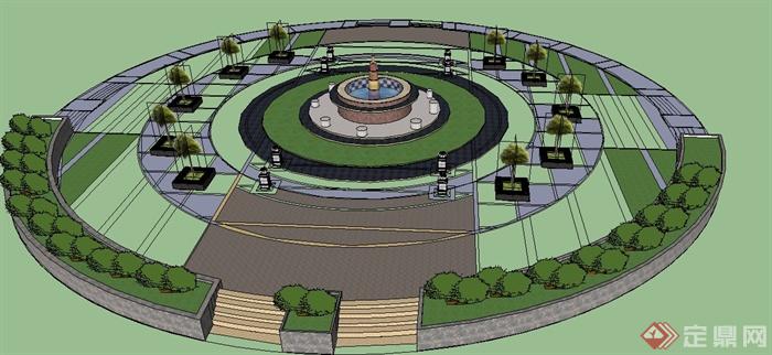 某圆形广场中心景观设计SU模型(1)