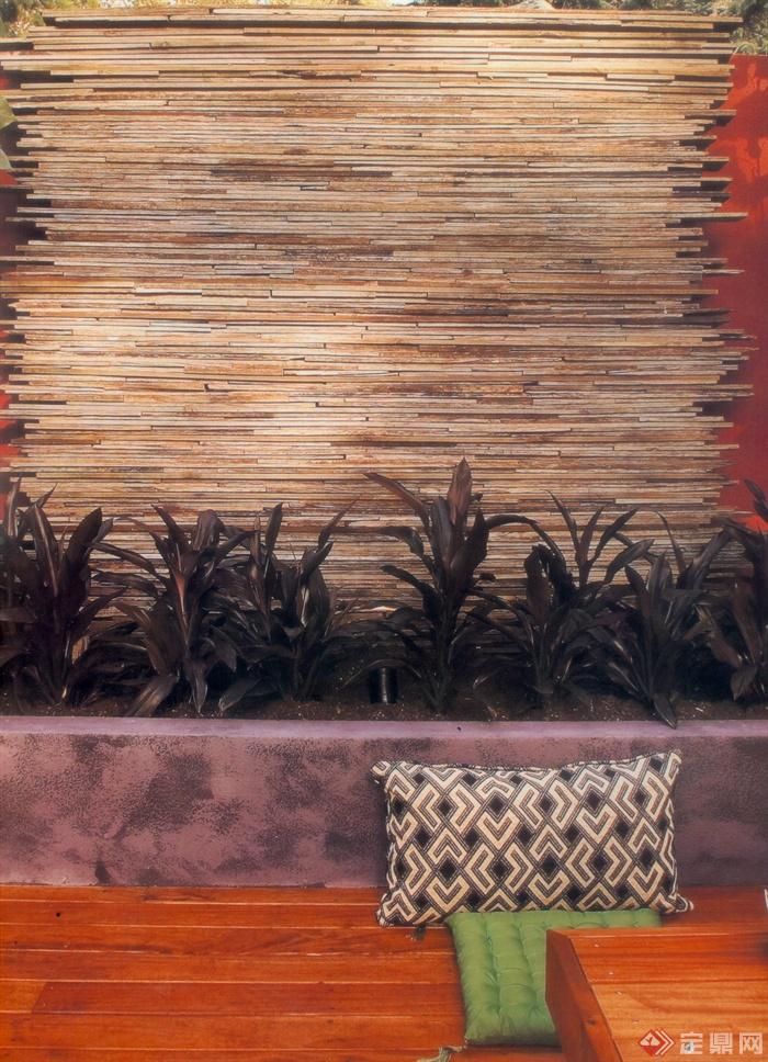 种植池,矮墙,抱枕,木地板,住宅景观紫背竹芋