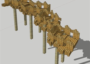 园林景观木制园桥SU(草图大师)模型