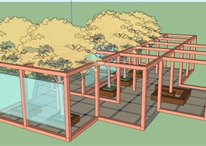 现代风格树池阵廊架设计SU(草图大师)模型