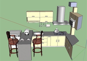 现代厨房餐具与厨卫设施设计SU(草图大师)模型