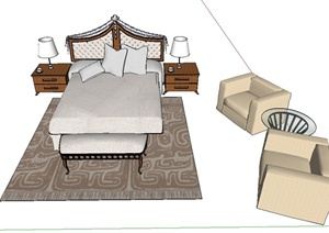 现代卧室床桌椅家具设计SU(草图大师)模型