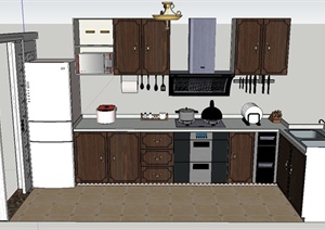 现代某厨房餐具与厨卫设施设计SU(草图大师)模型