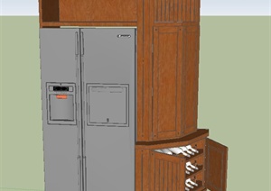某室内木质柜子与冰箱组合设计SU(草图大师)模型