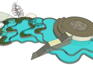 波浪叠水景观池设计SU(草图大师)模型