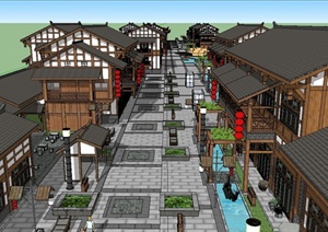 古典中式川东商业街综合建筑设计SU(草图大师)模型