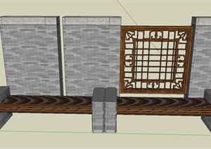园林景观节点坐凳景墙设计SU(草图大师)模型