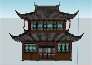 古典中式双层酒楼建筑设计SU(草图大师)模型