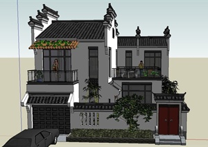 古典中式两层别墅住宅建筑设计SU(草图大师)模型