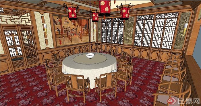 中式宴会厅su模型(6)