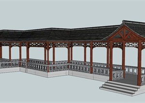 中式风格景观文化长廊设计SU(草图大师)模型
