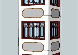 古典中式四角景观塔楼设计SU(草图大师)模型