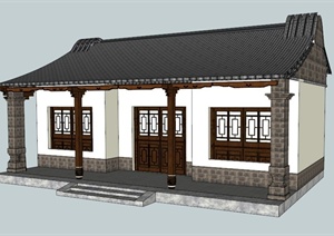 古典中式单层民宅住宅建筑设计SU(草图大师)模型