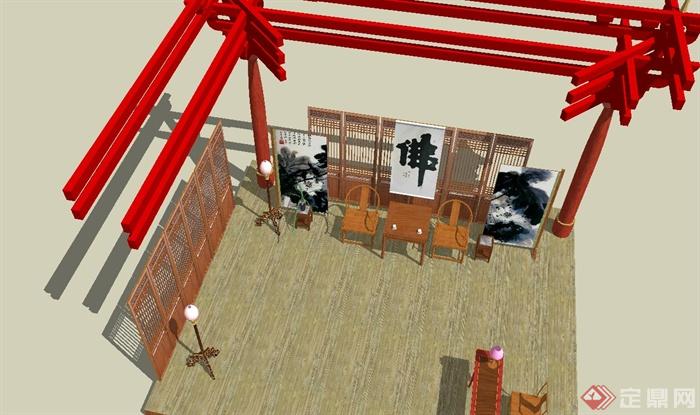 古典中式客厅su模型(3)