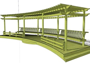园林景观绿色木制廊架设计SU(草图大师)模型