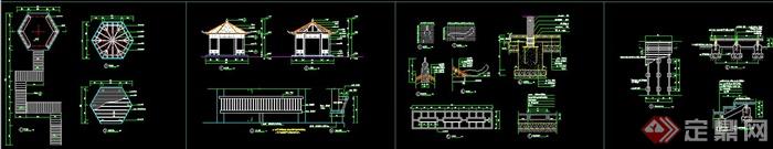 园林景观节点观水六角亭设计CAD施工图(2)