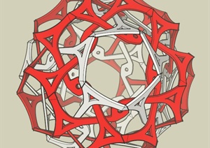 现代红白色抽象雕塑SU(草图大师)模型