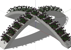 现代简约拱形交叉种植池SU(草图大师)模型