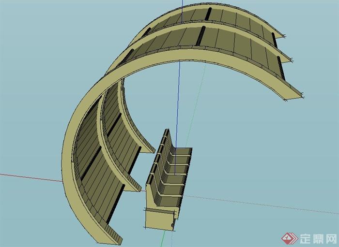 园林景观弧形廊架与坐凳设计SU模型(2)