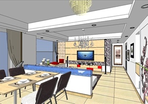 现代客餐厅室内设计SU(草图大师)模型