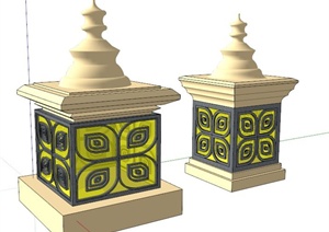 两款东南亚风景观灯柱SU(草图大师)模型