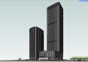 现代某超高层办公酒店综合体建筑设计SU(草图大师)模型