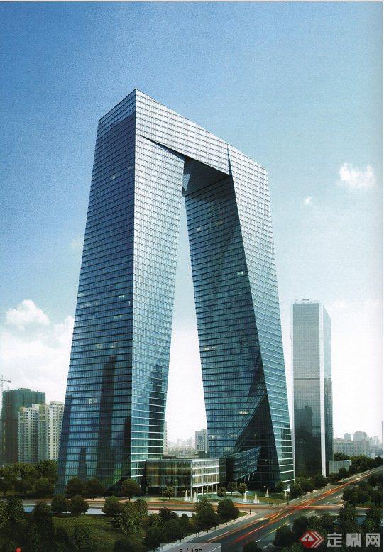 现代某高层异形办公建筑设计效果图(1)