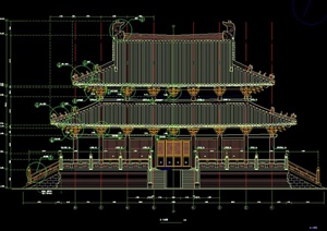 某古典中式两层大雄宝殿建筑设计CAD施工图