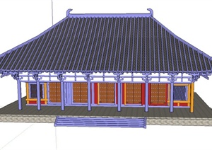 古典中式单层大雄宝殿建筑设计SU(草图大师)模型
