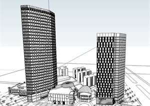 现代某高层联排商业建筑设计SU(草图大师)模型