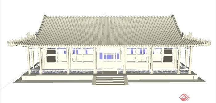 古典中式单层寺庙文化建筑设计SU模型(1)