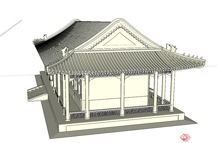 古典中式单层寺庙文化建筑设计SU模型(2)