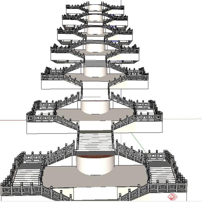 园林景观节点山体台阶设计SU模型(1)