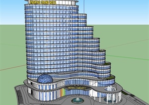现代某高层梯形商业建筑设计SU(草图大师)模型