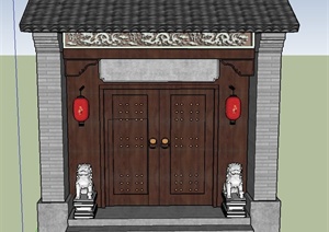 古典中式建筑节点大门设计SU(草图大师)模型