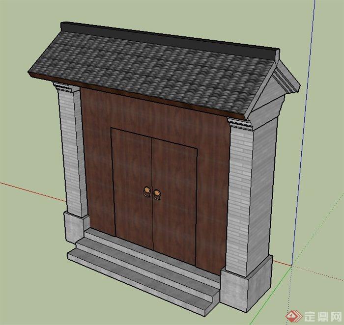 古典中式建筑节点大门设计SU模型(3)